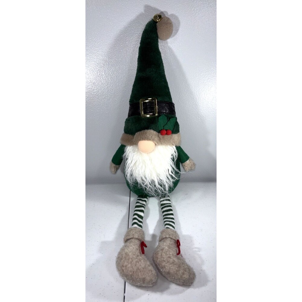 North Pole Trading Company Green Christmas Gnome, Shelf Sitter w/ Bell, 24"